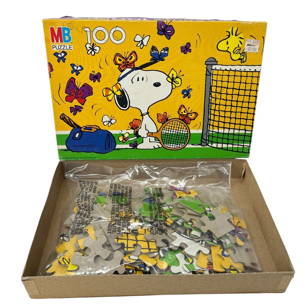 Vintage 1982 Milton Bradley Peanuts Snoopy Tennis Butterfly Puzzle 100pc